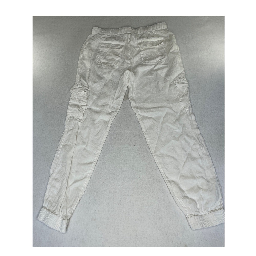 Nicole Miller Cargo Jogger Pants Womens Large White 100% Linen Elastic Waist - Picture 4 of 7